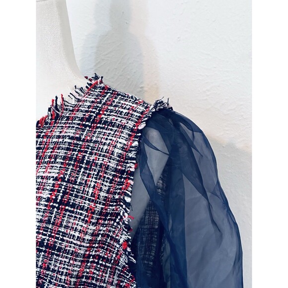 Zara Woman Size M Tweed Organza Puff Sleeve Blouse Boho Grunge Peasant Festival - Picture 6 of 13